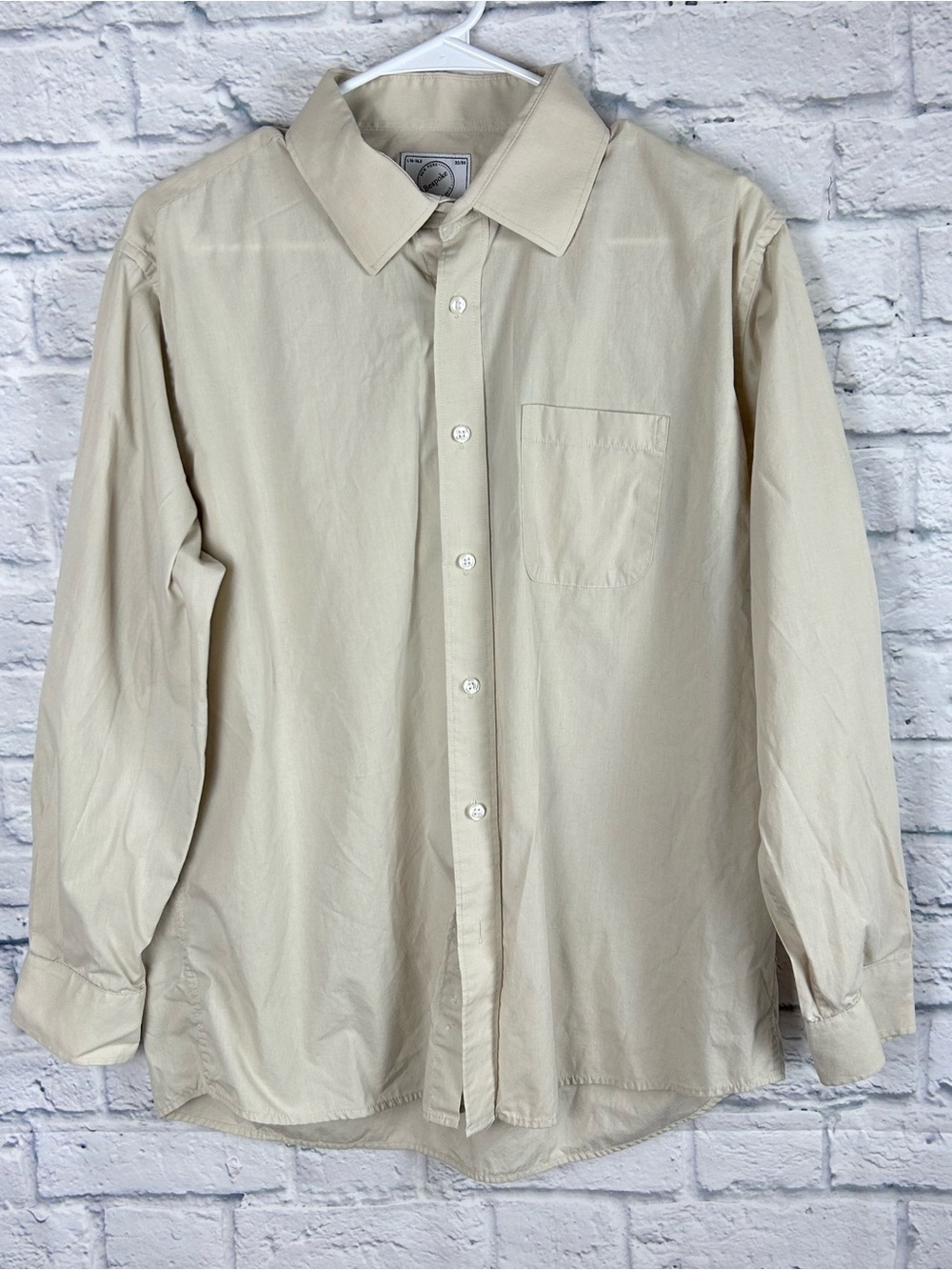 Bespoke Classic Fit Dress Shirt Large 16-16.5 Cream Button Front Long Sleeve
